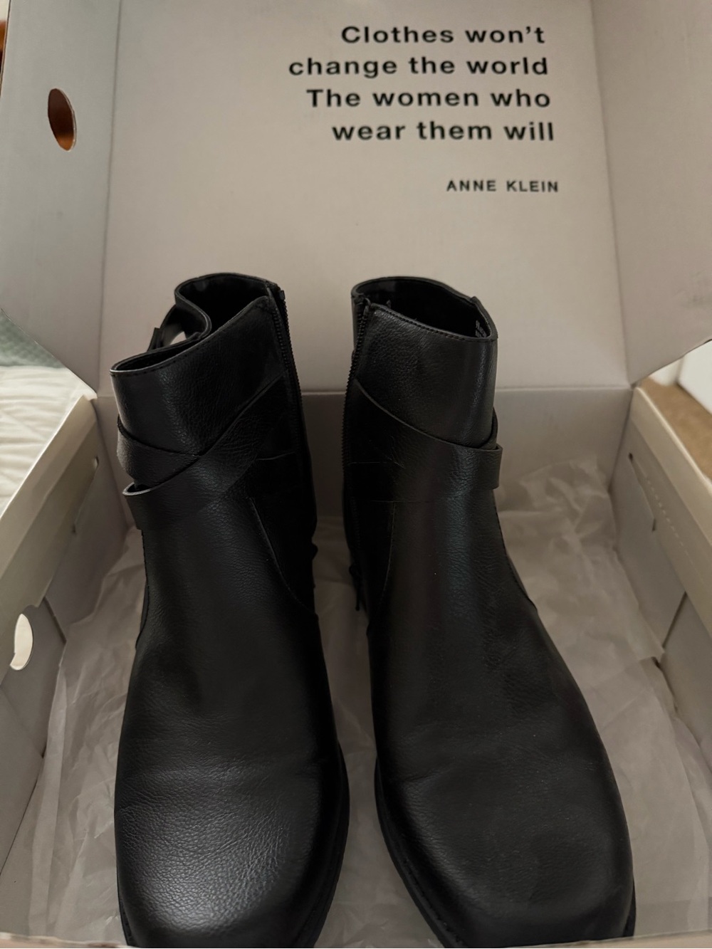 Anne Klein Black Leather Wrap Detail Ankle Boots